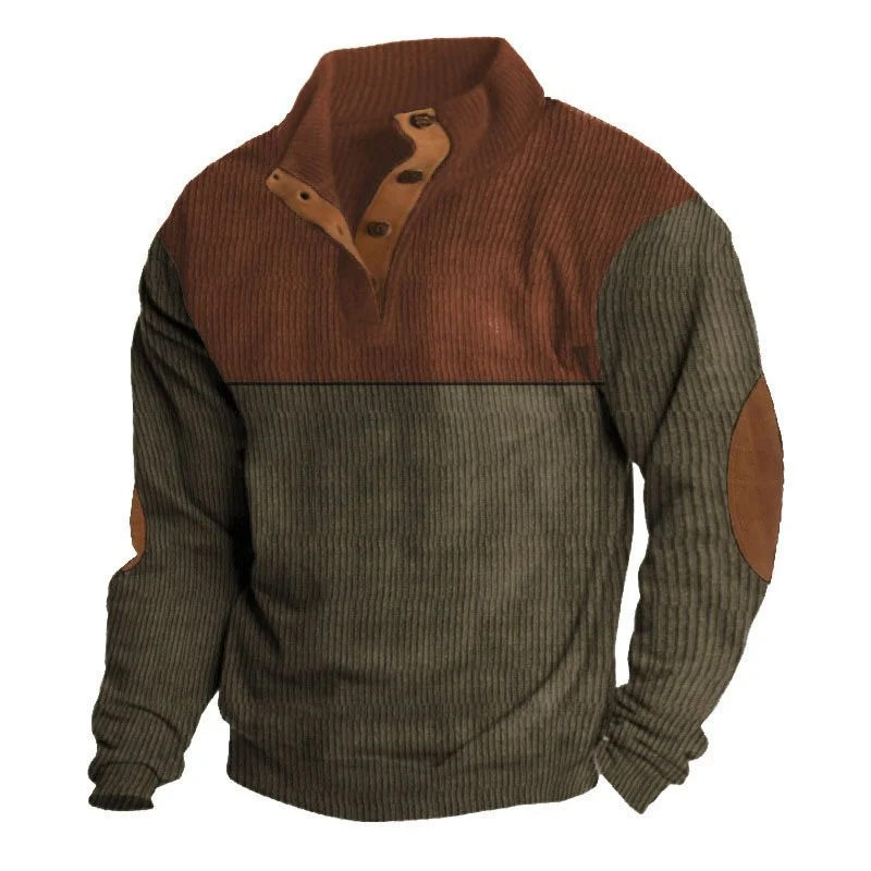 Herren Strukturierter Pullover mit Henley-Knopfleiste, Ellbogen-Patches und zweifarbigem Block Nord Taschen