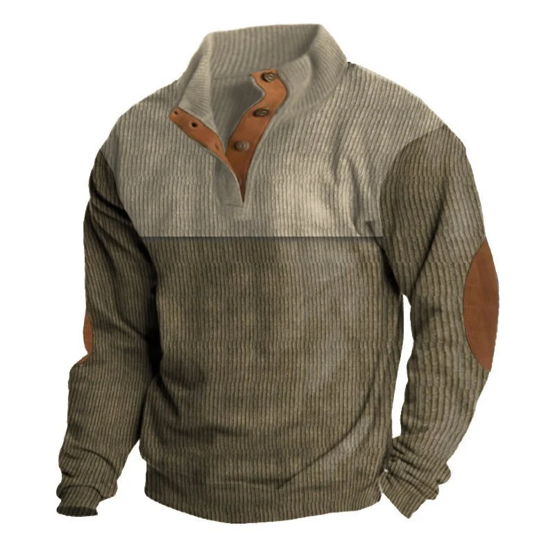 Herren Strukturierter Pullover mit Henley-Knopfleiste, Ellbogen-Patches und zweifarbigem Block Nord Taschen
