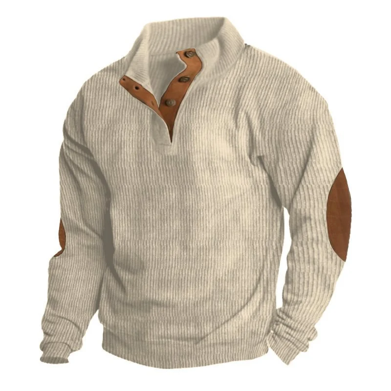 Herren Strukturierter Pullover mit Henley-Knopfleiste, Ellbogen-Patches und zweifarbigem Block Nord Taschen