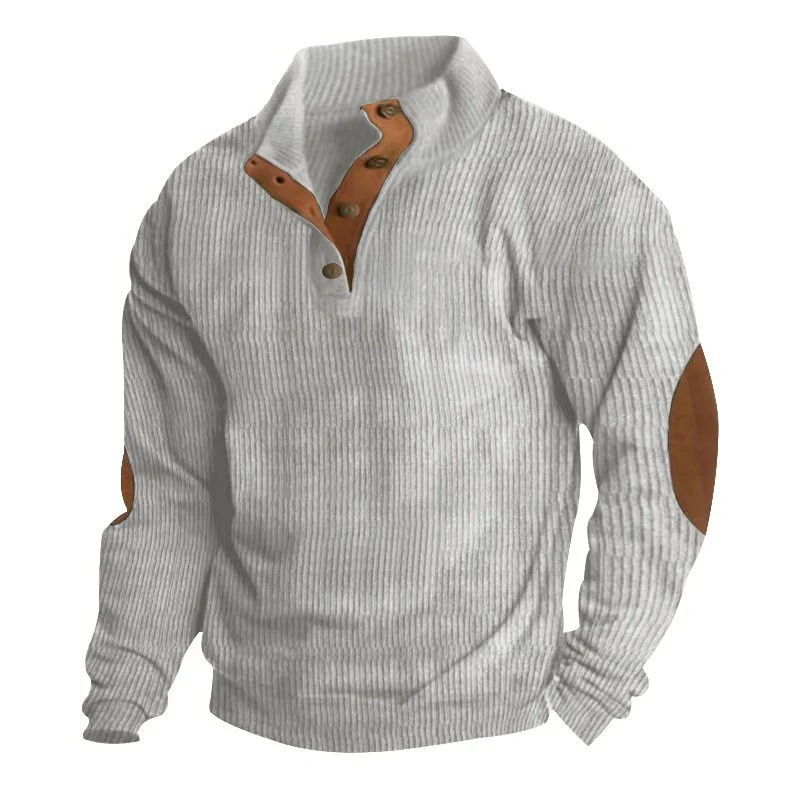 Herren Strukturierter Pullover mit Henley-Knopfleiste, Ellbogen-Patches und zweifarbigem Block Nord Taschen