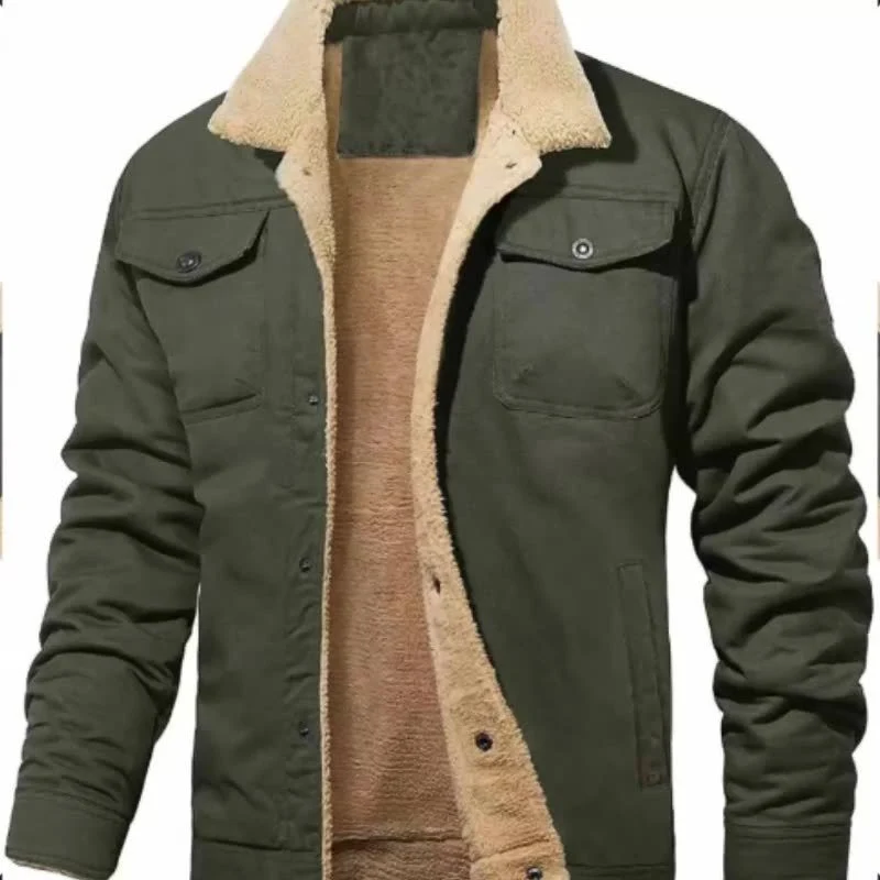 Herren Sherpa-gefütterte Canvas-Truckerjacke mit Teddyfell-Innenfutter und Hemdkragen Nord Taschen