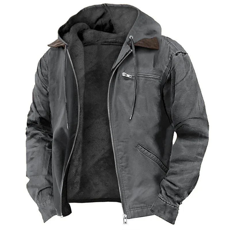 Herren Gefütterte Kapuzenjacke mit Teddyfutter, winddichtem Canvas und Reißverschlusstaschen Nord Taschen