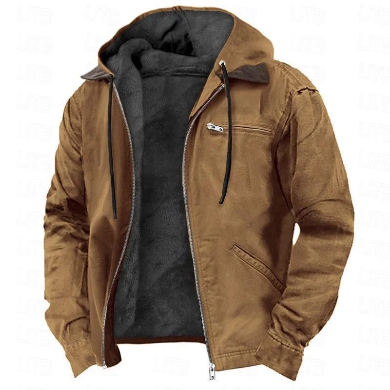 Herren Gefütterte Kapuzenjacke mit Teddyfutter, winddichtem Canvas und Reißverschlusstaschen Nord Taschen