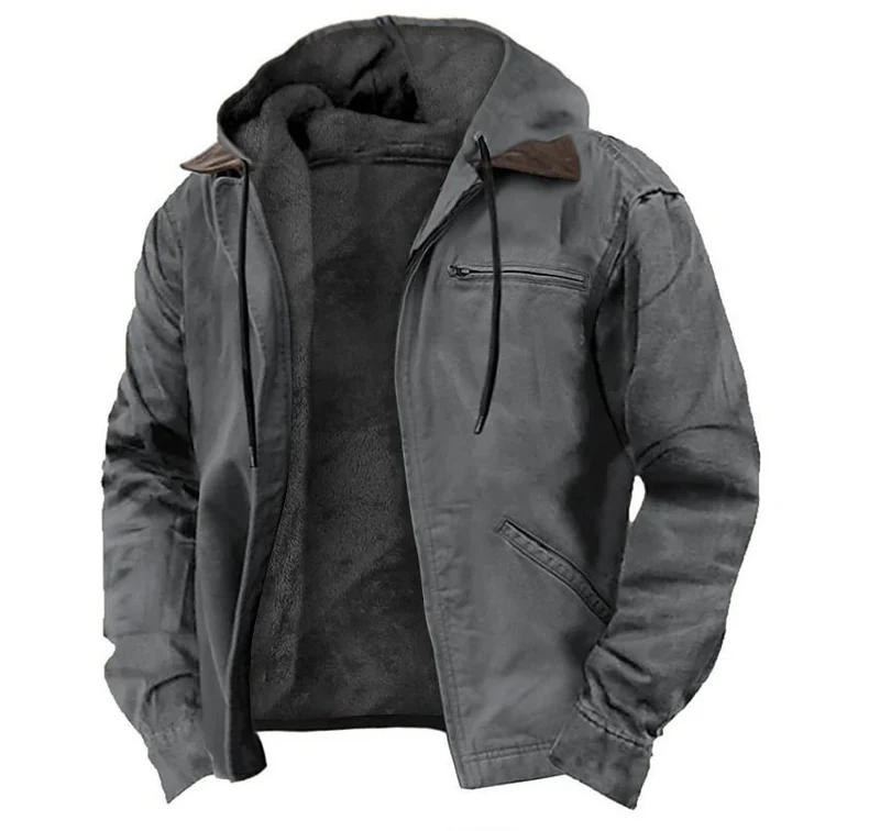Herren Gefütterte Kapuzenjacke mit Teddyfutter, winddichtem Canvas und Reißverschlusstaschen Nord Taschen