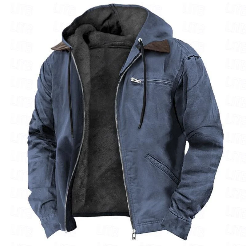 Herren Gefütterte Kapuzenjacke mit Teddyfutter, winddichtem Canvas und Reißverschlusstaschen Nord Taschen