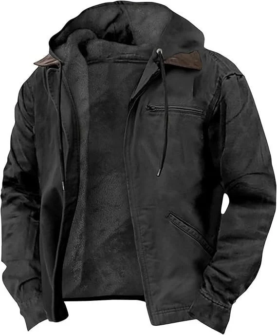Herren Gefütterte Kapuzenjacke mit Teddyfutter, winddichtem Canvas und Reißverschlusstaschen Nord Taschen