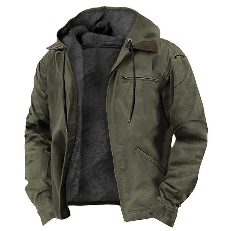 Herren Gefütterte Kapuzenjacke mit Teddyfutter, winddichtem Canvas und Reißverschlusstaschen Nord Taschen