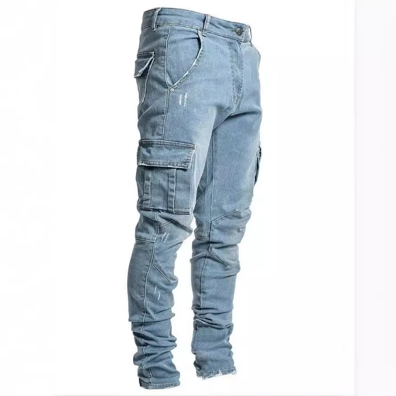 Herren Eng geschnittene Cargo-Jeans mit Stretch und Mehrfach-Taschen Nord Taschen
