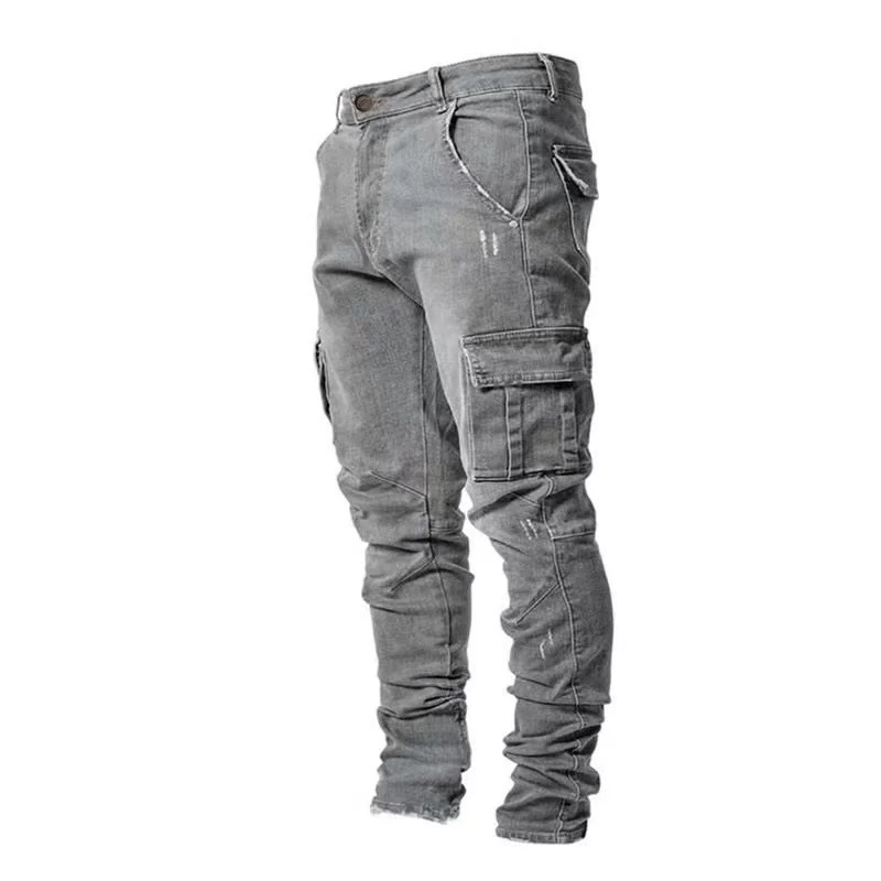 Herren Eng geschnittene Cargo-Jeans mit Stretch und Mehrfach-Taschen Nord Taschen