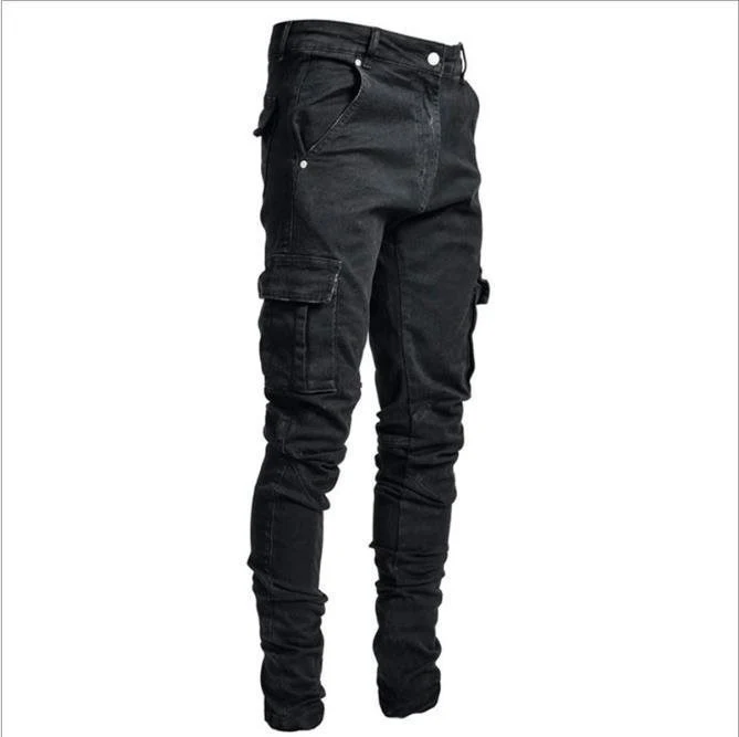 Herren Eng geschnittene Cargo-Jeans mit Stretch und Mehrfach-Taschen Nord Taschen