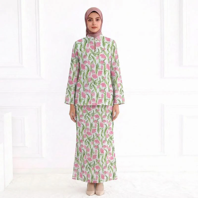 Damen Zweiteiliges Modest-Set aus Tunika mit Stehkragen und geradem Maxirock mit Blumenprint Nord Taschen