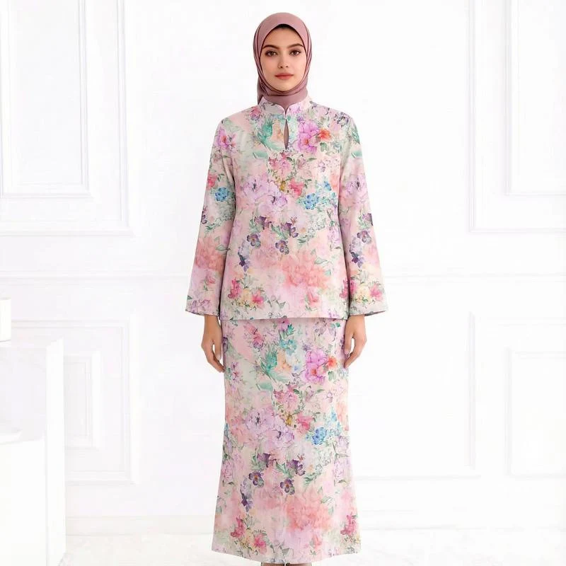 Damen Zweiteiliges Modest-Set aus Tunika mit Stehkragen und geradem Maxirock mit Blumenprint Nord Taschen