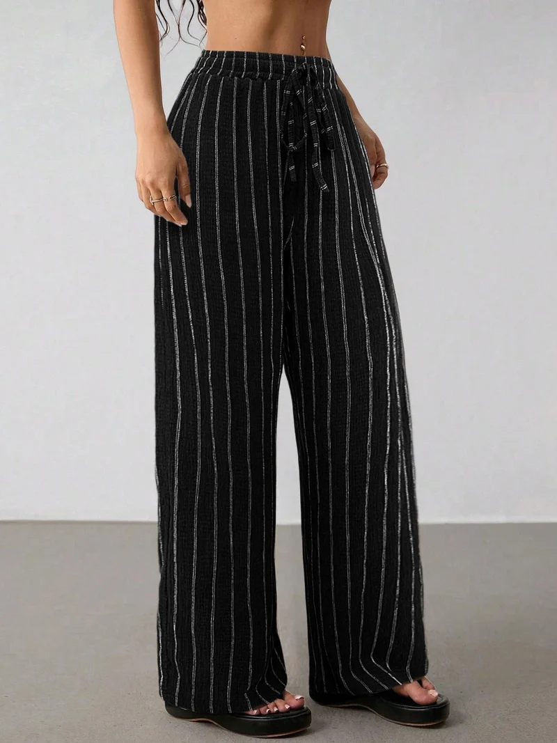Damen Weite Strickhose mit hohem Bund und Kordelzug Nord Taschen