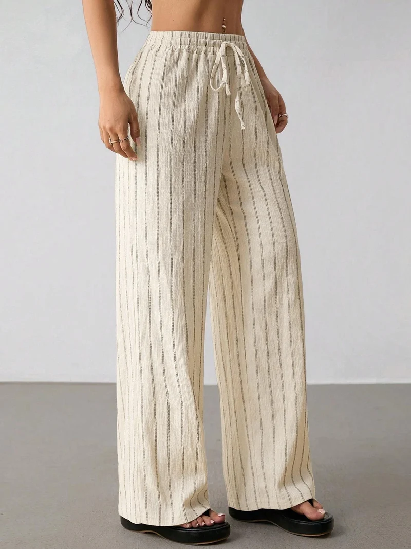 Damen Weite Strickhose mit hohem Bund und Kordelzug Nord Taschen