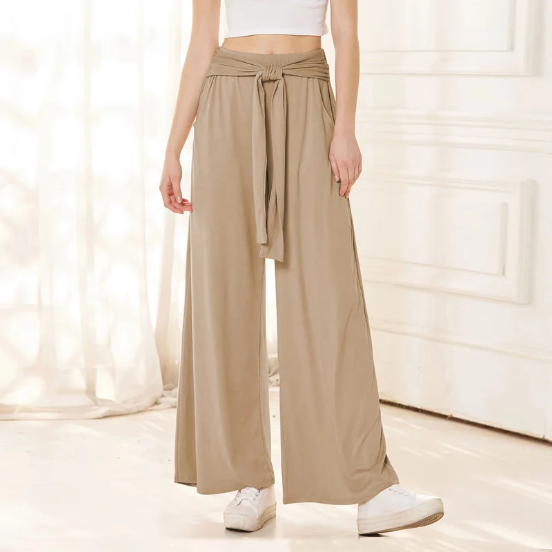 Damen Weite Jersey-Hose mit hohem Bund und Bindegürtel Nord Taschen