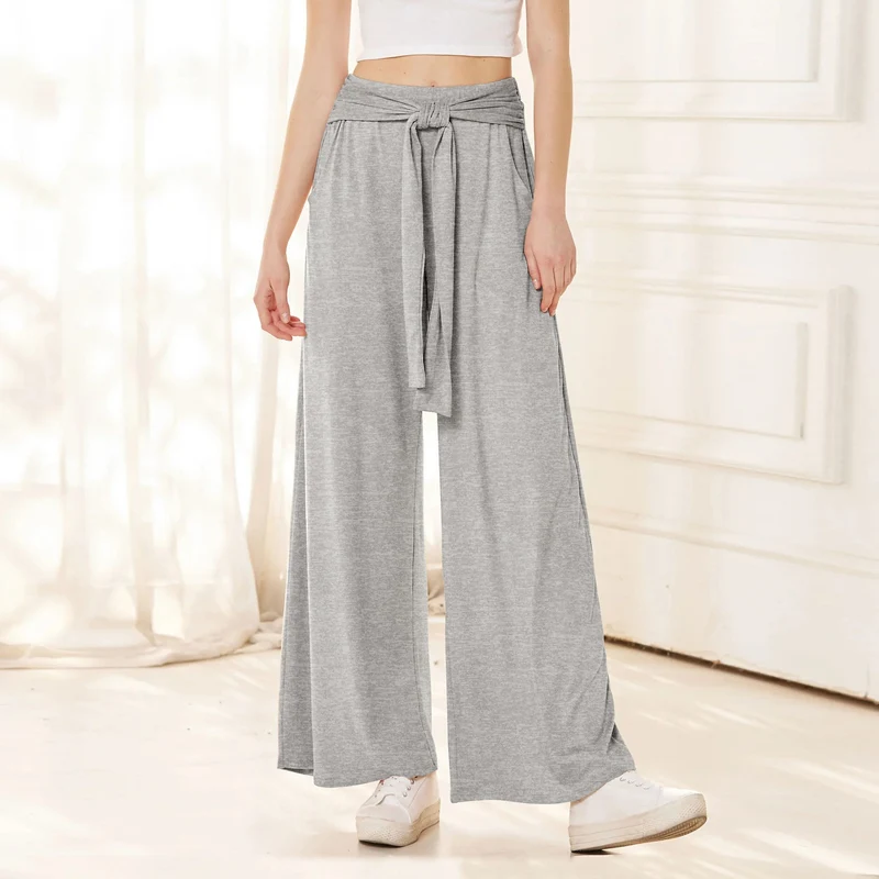 Damen Weite Jersey-Hose mit hohem Bund und Bindegürtel Nord Taschen