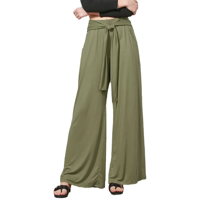 Damen Weite Jersey-Hose mit hohem Bund und Bindegürtel Nord Taschen