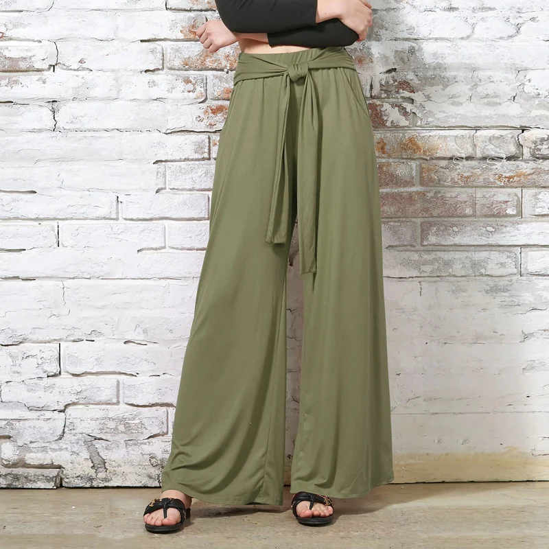 Damen Weite Jersey-Hose mit hohem Bund und Bindegürtel Nord Taschen