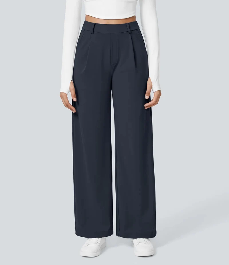 Damen Weite High‑Waist Palazzo‑Hose mit Bundfalten und Eingrifftaschen Nord Taschen