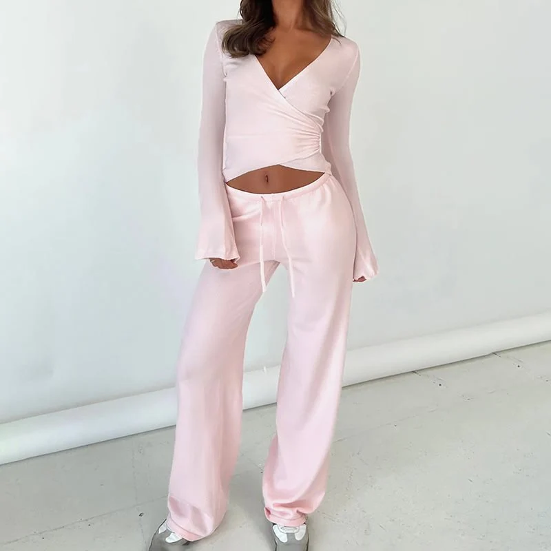 Damen Weite High-Waist Lounge-Hose aus Feinstrick mit Kordelzug Nord Taschen