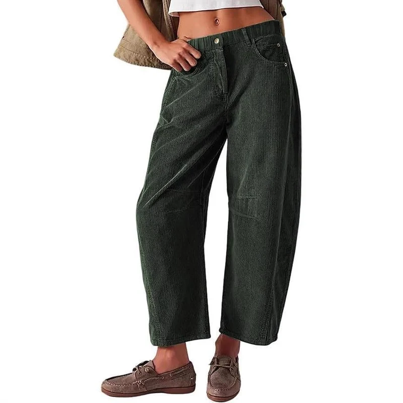 Damen Weite Cordhose mit hoher Taille, Cropped-Bein und Eingriffstaschen Nord Taschen
