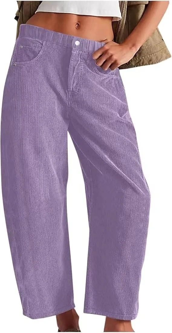 Damen Weite Cordhose mit hoher Taille, Cropped-Bein und Eingriffstaschen Nord Taschen