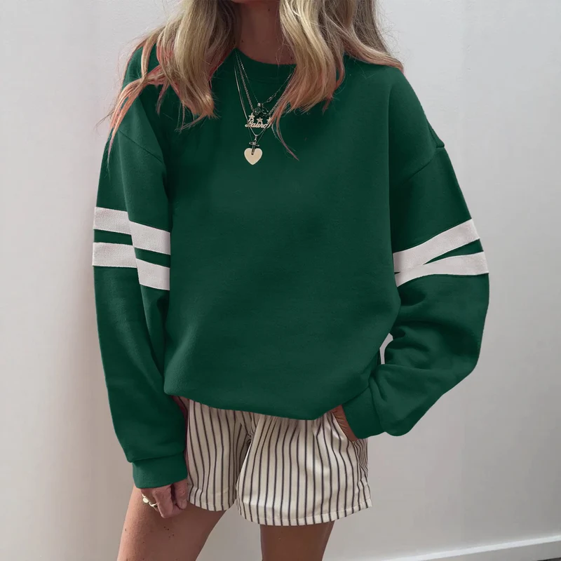 Damen Weit geschnittenes Sweatshirt mit Kontraststreifen an den Ärmeln Nord Taschen