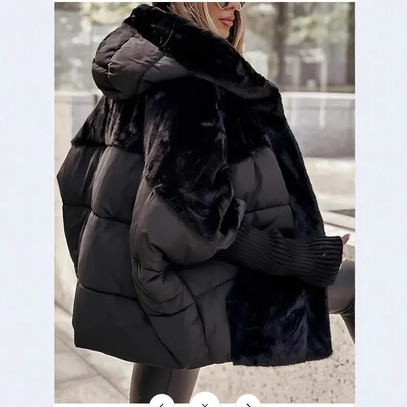 Damen Wattierter Oversize-Parka mit Kunstfellbesatz, Kapuze und Rippbündchen Nord Taschen