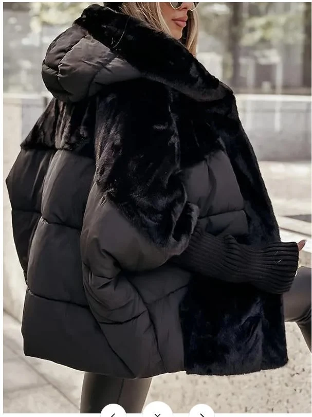 Damen Wattierter Oversize-Parka mit Kunstfellbesatz, Kapuze und Rippbündchen Nord Taschen
