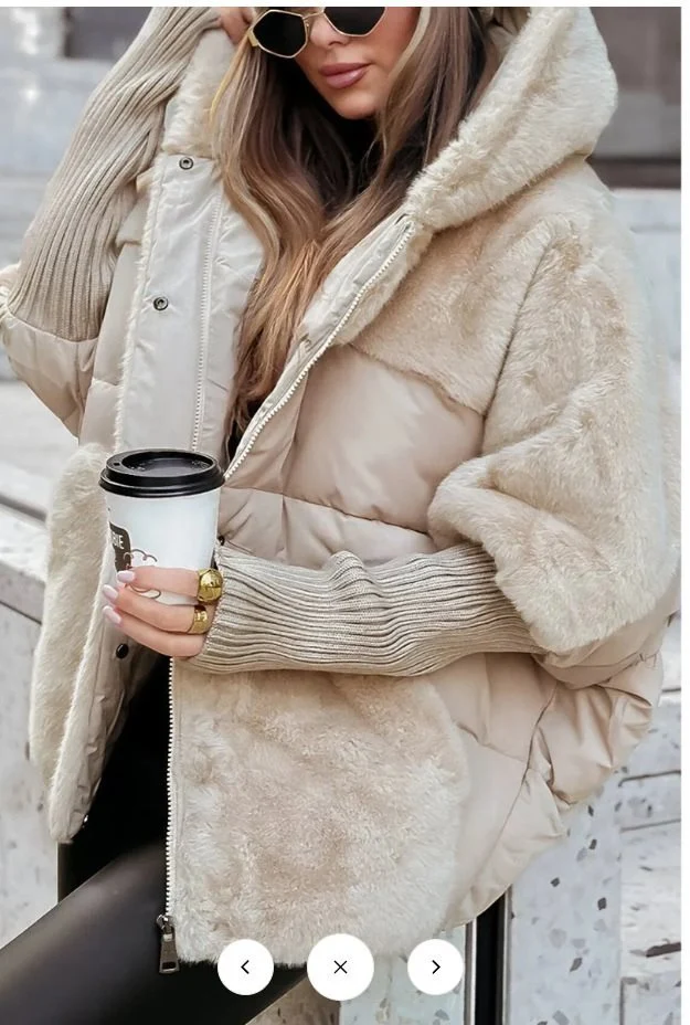 Damen Wattierter Oversize-Parka mit Kunstfellbesatz, Kapuze und Rippbündchen Nord Taschen
