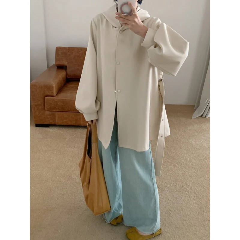 Damen Oversize Midimantel mit Kapuze, verdeckter Knopfleiste und voluminösen Ärmeln Nord Taschen