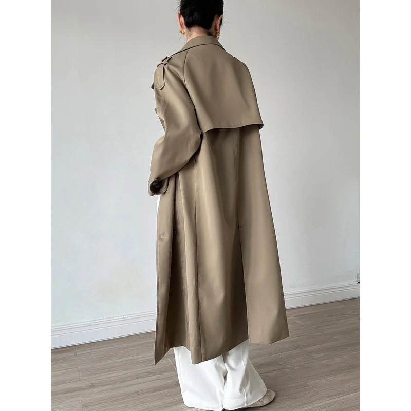 Damen Oversize Mantel im Trench-Stil mit Raglanärmeln und doppelreihiger Knopfleiste Nord Taschen