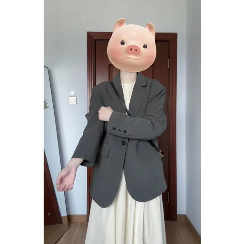Damen Oversize Einreihiger Blazer mit lässigem Schnitt und aufgesetzten Taschen Nord Taschen