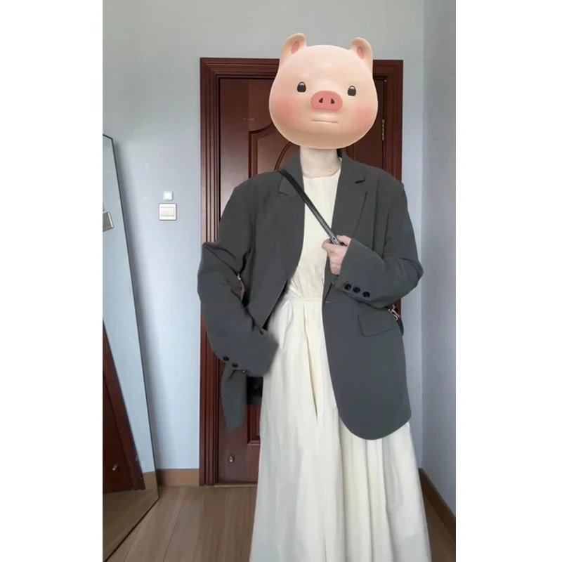 Damen Oversize Einreihiger Blazer mit lässigem Schnitt und aufgesetzten Taschen Nord Taschen
