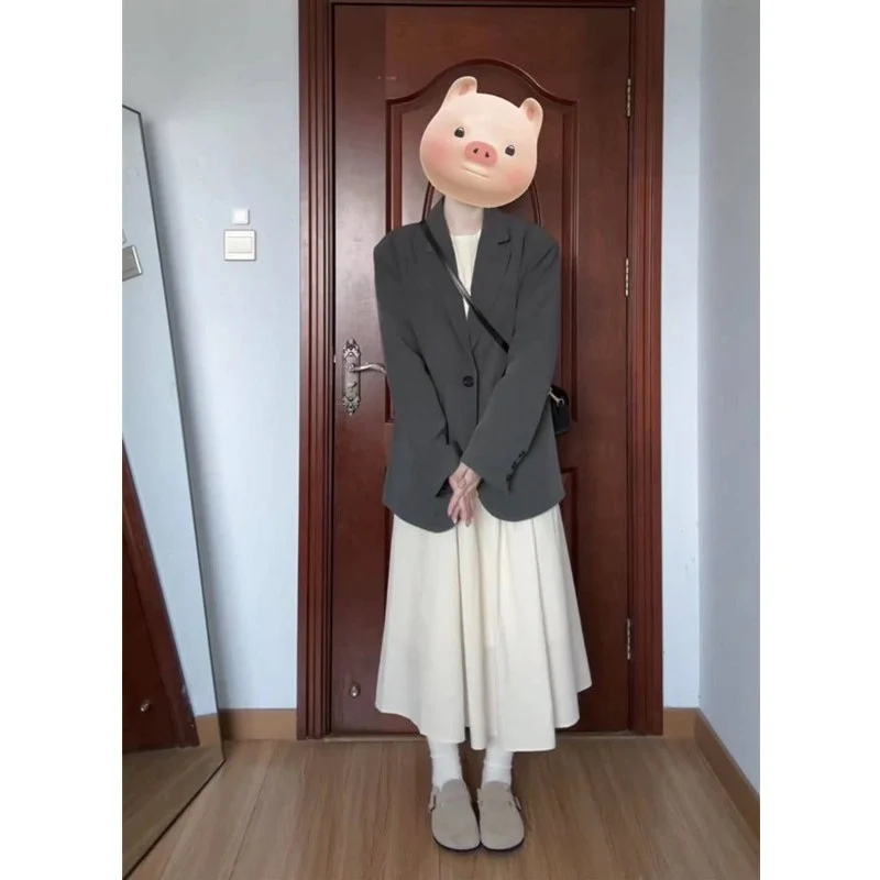 Damen Oversize Einreihiger Blazer mit lässigem Schnitt und aufgesetzten Taschen Nord Taschen