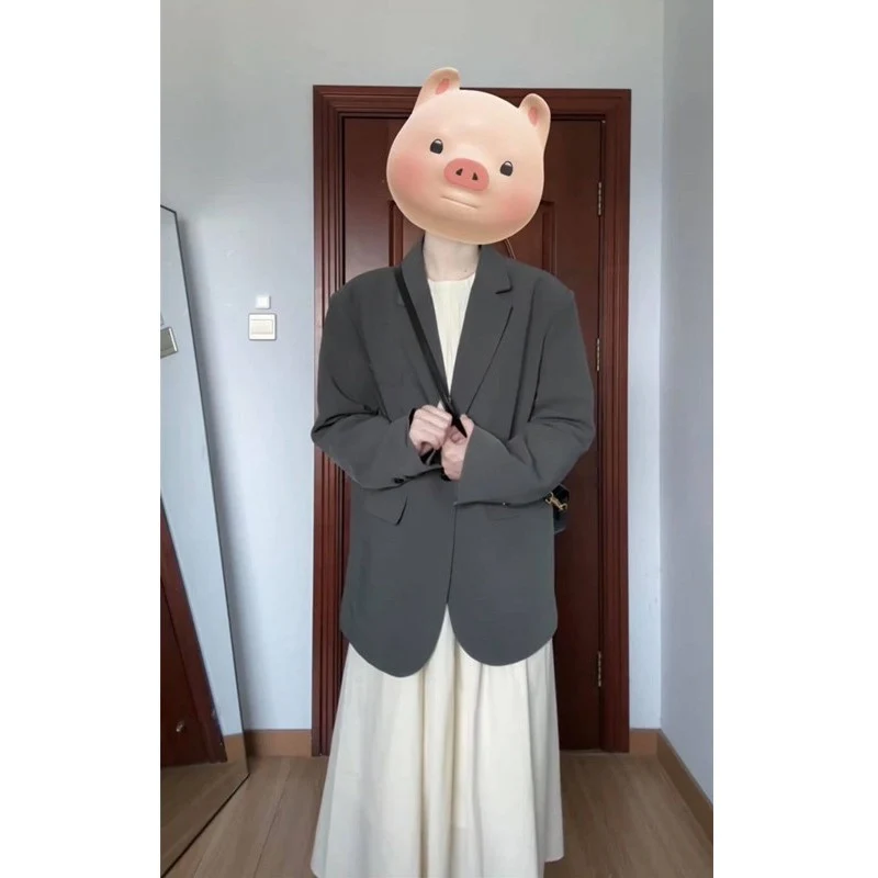 Damen Oversize Einreihiger Blazer mit lässigem Schnitt und aufgesetzten Taschen Nord Taschen