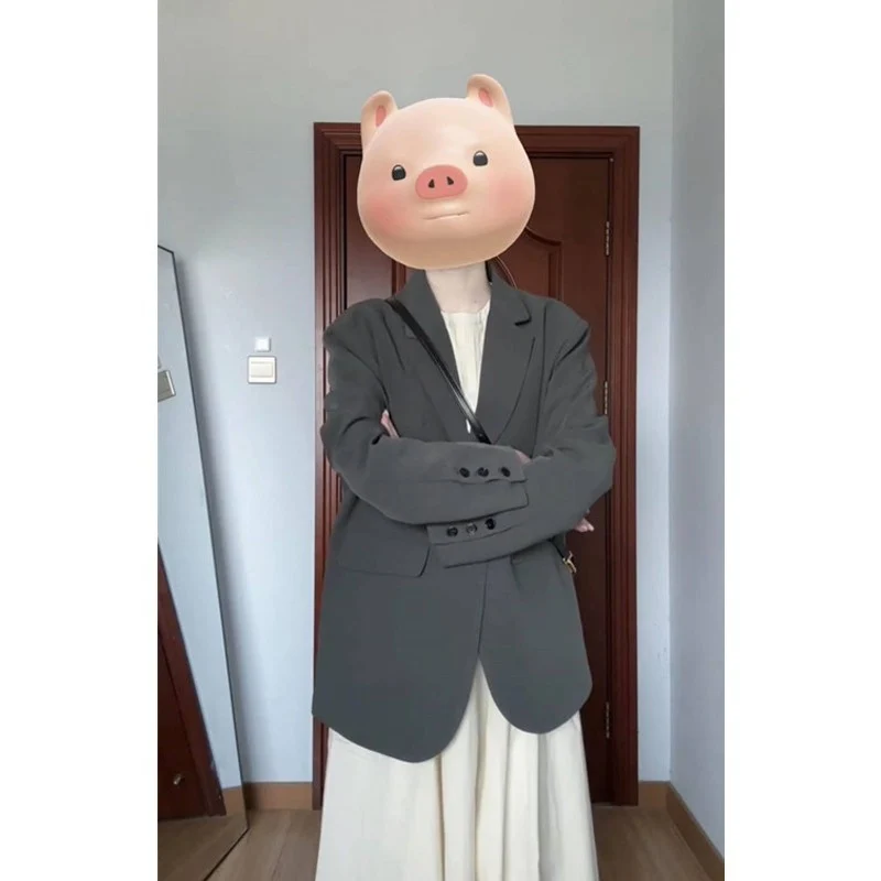 Damen Oversize Einreihiger Blazer mit lässigem Schnitt und aufgesetzten Taschen Nord Taschen