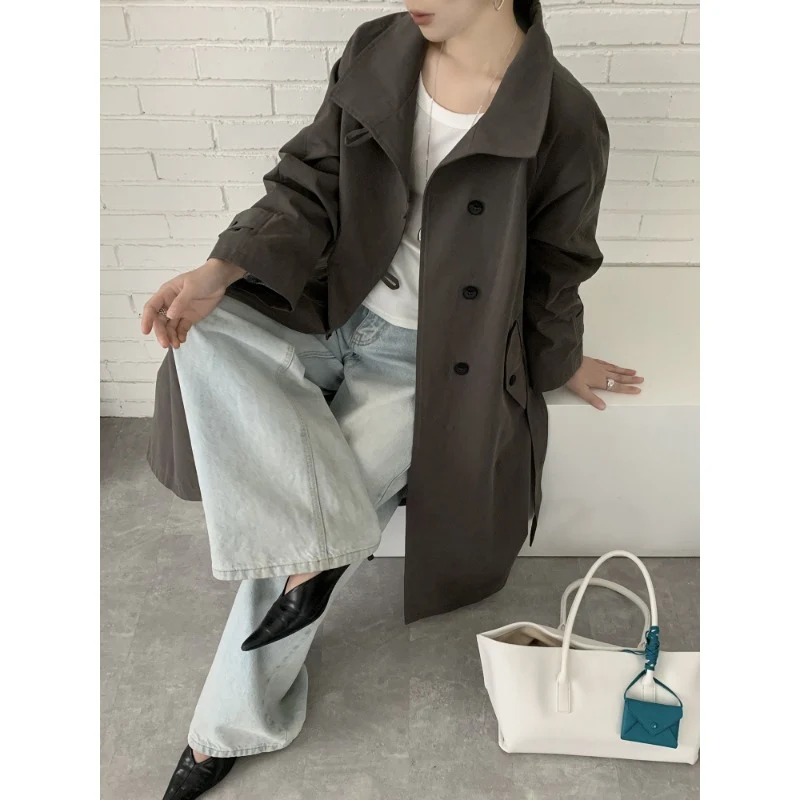 Damen Midilanger Trenchcoat mit hohem Stehkragen, Bindegürtel und lässiger Oversize-Silhouette Nord Taschen