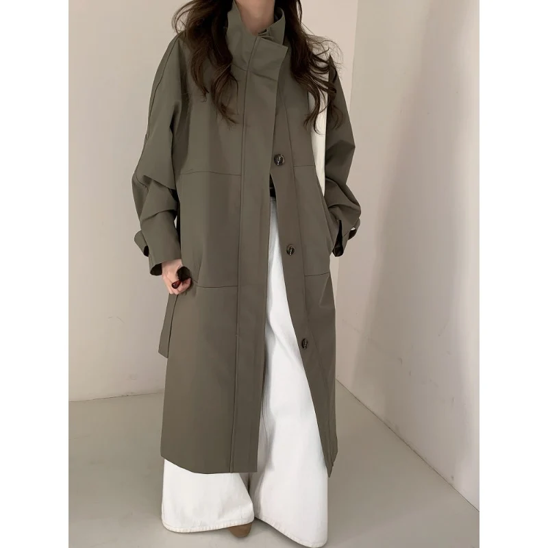 Damen Leichter Oversize-Trenchcoat mit Stehkragen und großen Eingrifftaschen Nord Taschen