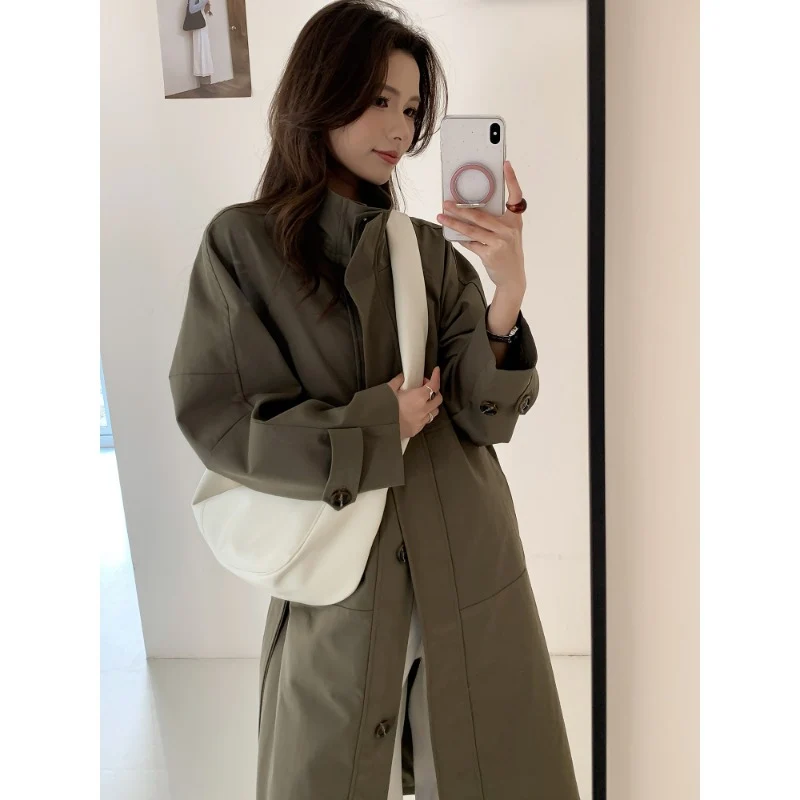 Damen Leichter Oversize-Trenchcoat mit Stehkragen und großen Eingrifftaschen Nord Taschen
