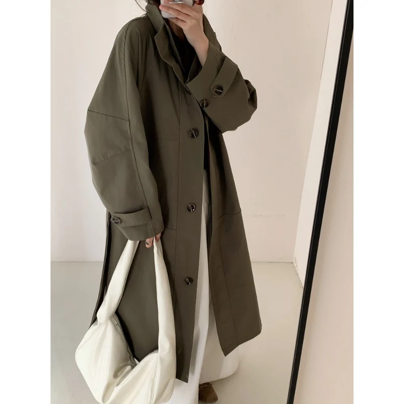 Damen Leichter Oversize-Trenchcoat mit Stehkragen und großen Eingrifftaschen Nord Taschen