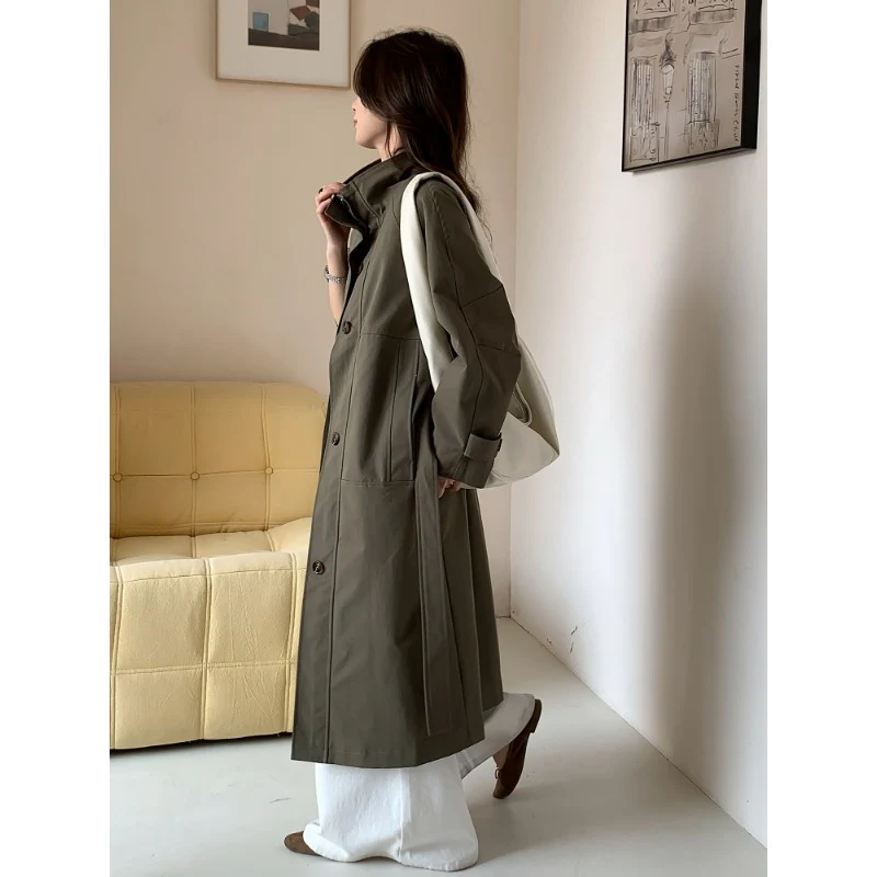 Damen Leichter Oversize-Trenchcoat mit Stehkragen und großen Eingrifftaschen Nord Taschen