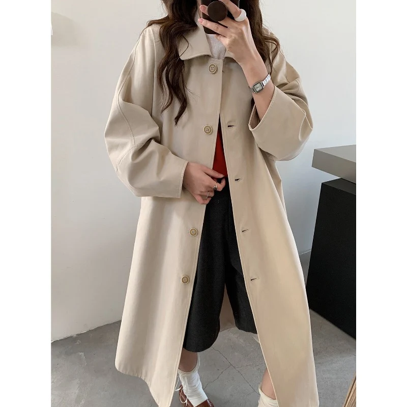 Damen Langer Oversize-Mantel im Trenchstil mit weitem Schnitt und klassischem Revers Nord Taschen
