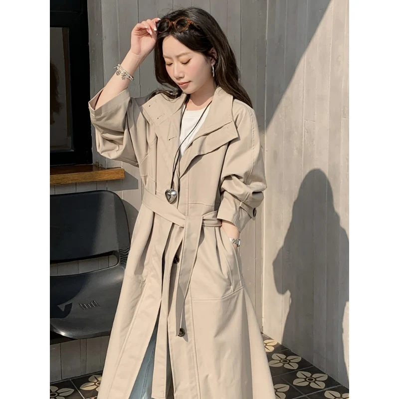 Damen Langer leichter Trenchcoat im Oversize-Stil mit geradem Schnitt und verdeckter Knopfleiste Nord Taschen