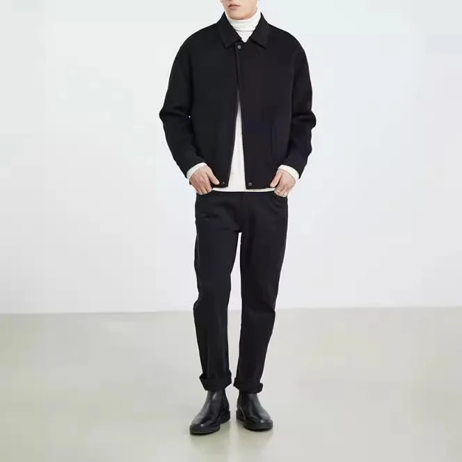 Herren Boxy Wollmix-Zipjacke mit verdeckter Knopfleiste und runden aufgesetzten Taschen Nord Taschen