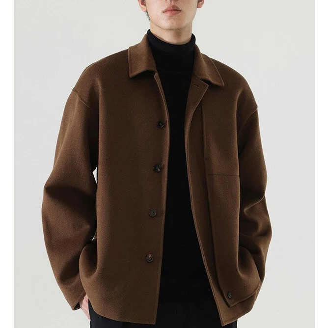 Herren Boxy Wollmix-Hemdjacke mit durchgehender Knopfleiste und überschnittener Schulter Nord Taschen