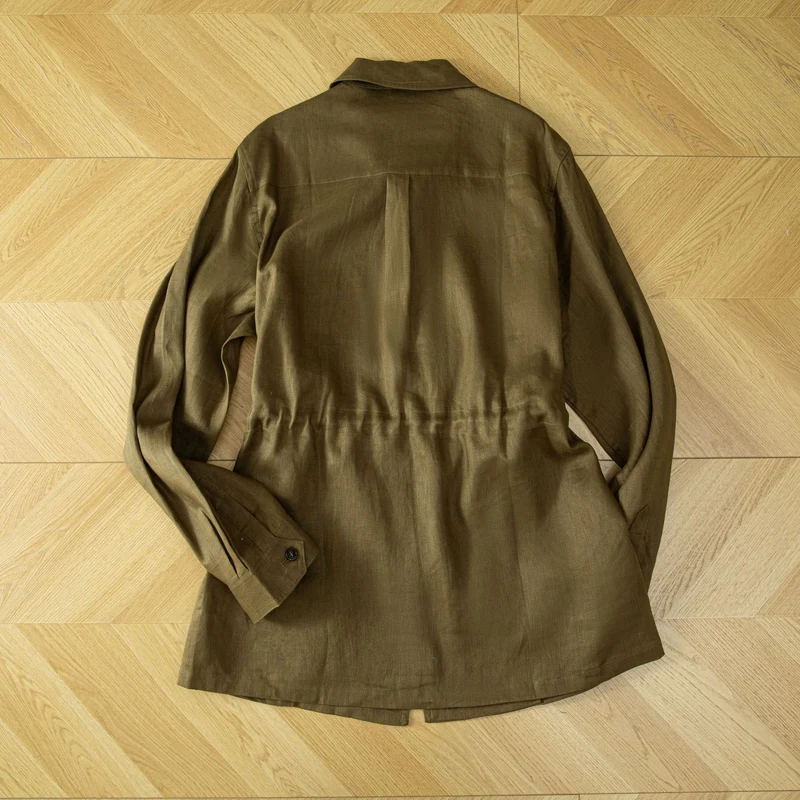 Damen Utility-Jacke aus Leinenmix mit Tunnelzug, Pattentaschen und Hemdkragen Nord Taschen
