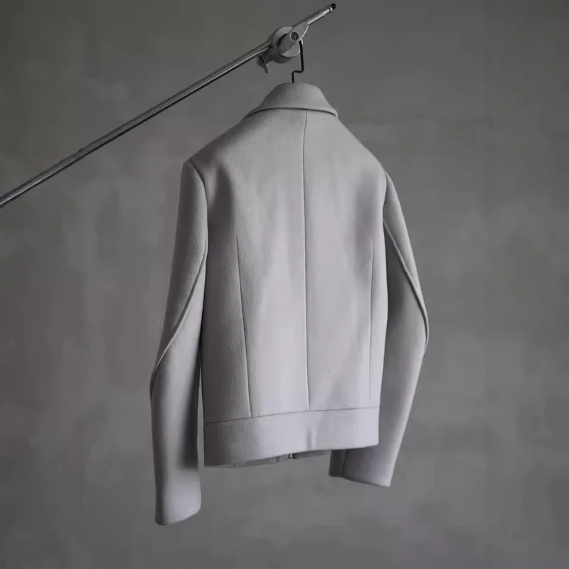 Damen Schlichter Wollmix-Kurzmantel mit verdecktem Reißverschluss und modernem Kragen Nord Taschen