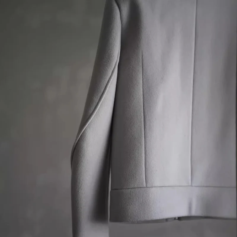 Damen Schlichter Wollmix-Kurzmantel mit verdecktem Reißverschluss und modernem Kragen Nord Taschen