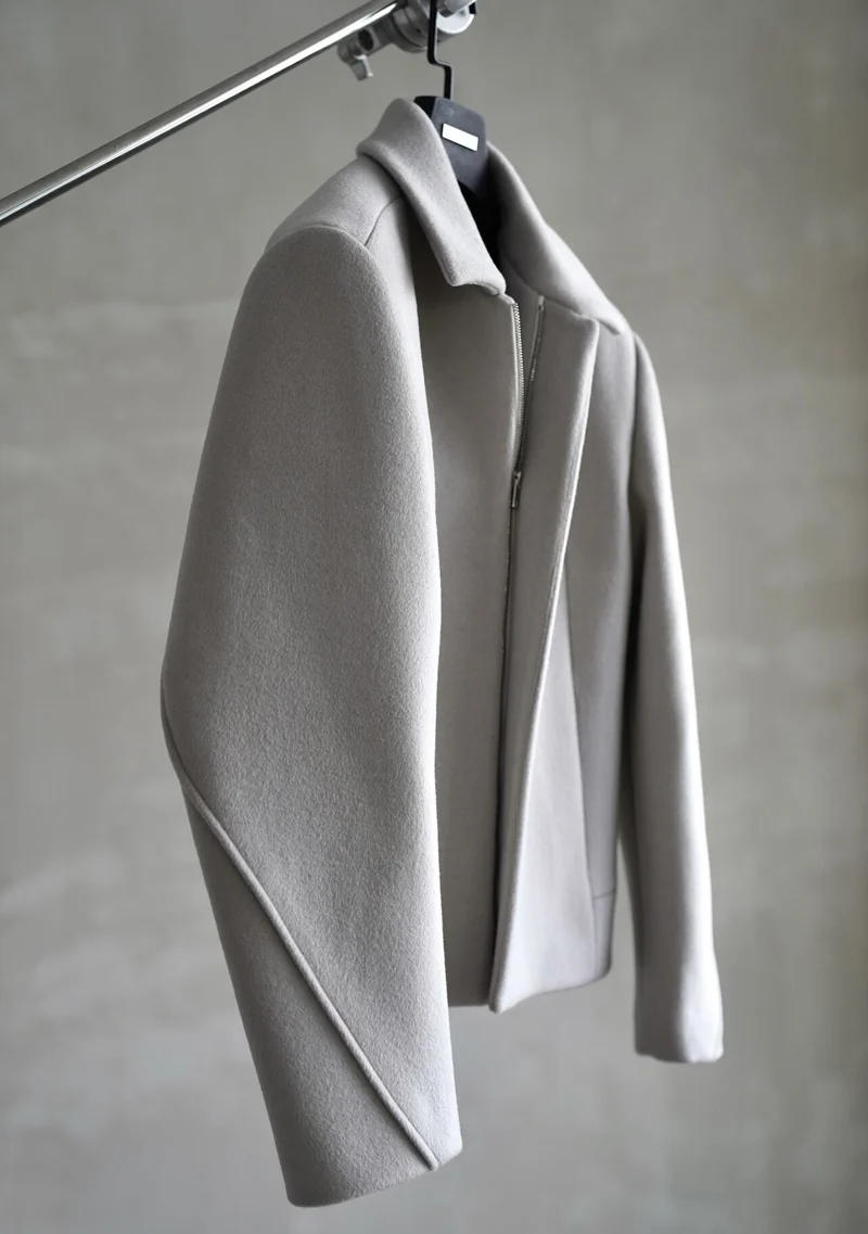 Damen Schlichter Wollmix-Kurzmantel mit verdecktem Reißverschluss und modernem Kragen Nord Taschen